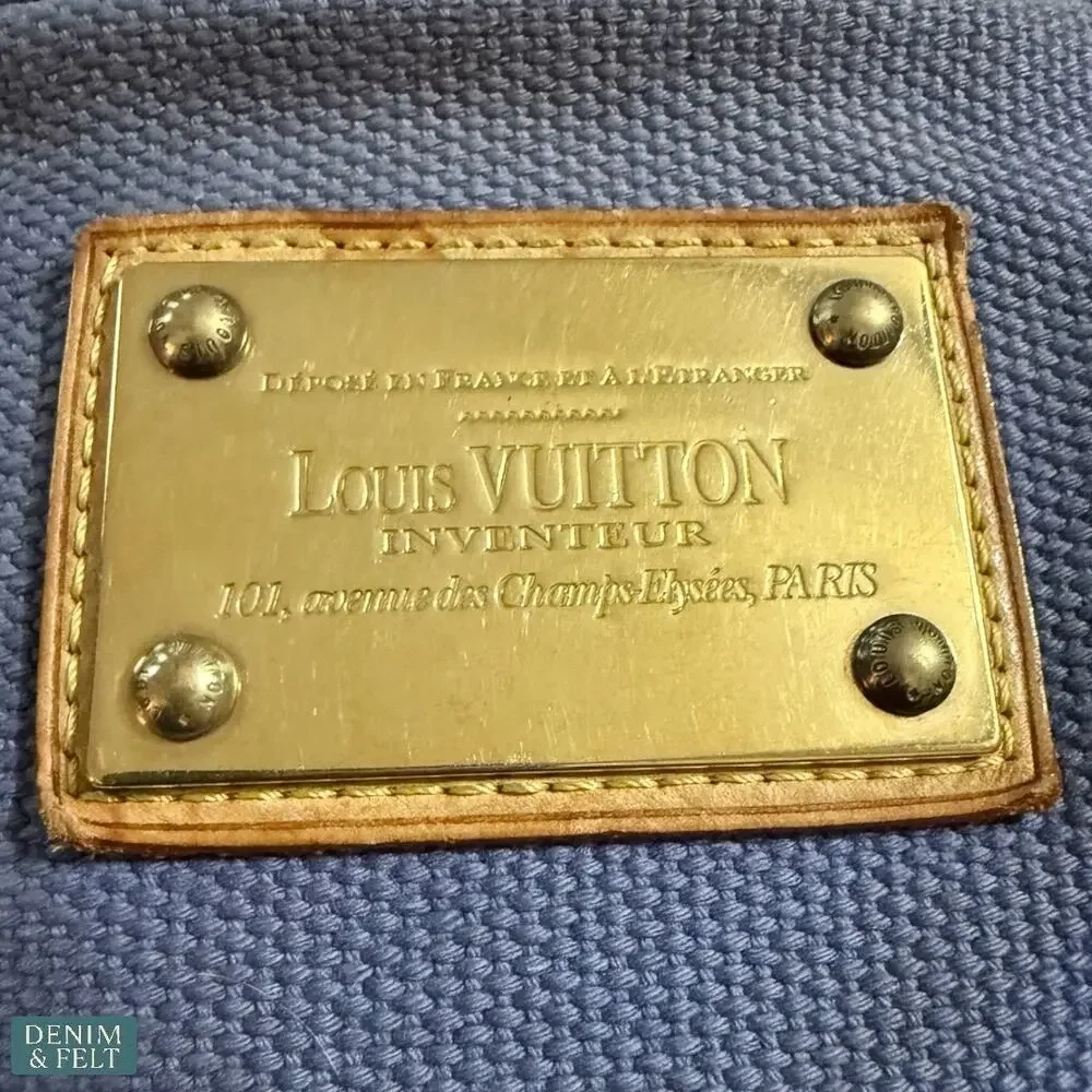 LOUIS VUITTON Antigua Cabas MM‎ Blue Canvas Tote Bag Studded Hardware Vintage